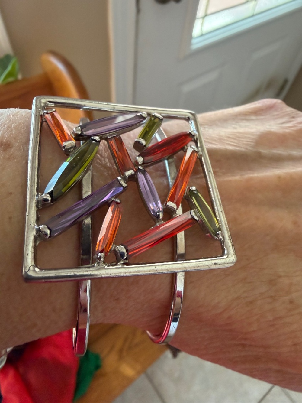 Vintage Sterling Silver Bracelet With Multi~Coloured Crystals ~ Made in Italy